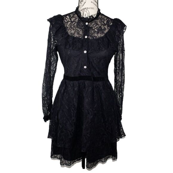 ZARA LACE JEWEL BUTTON TIERED DRESS - Picture 1 of 5